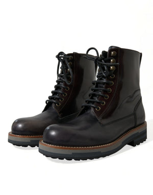 Schwarzes Leder Militär Kampfstiefel Schuhe