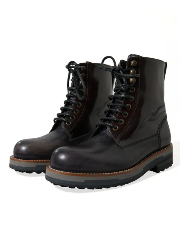 Schwarzes Leder Militär Kampfstiefel Schuhe