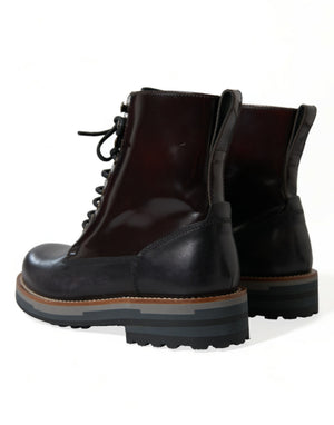 Schwarzes Leder Militär Kampfstiefel Schuhe