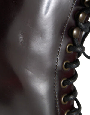 Schwarzes Leder Militär Kampfstiefel Schuhe
