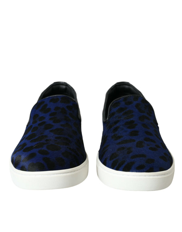 Blaue Kalbsleder Haar Leopard Sneakers Schuhe