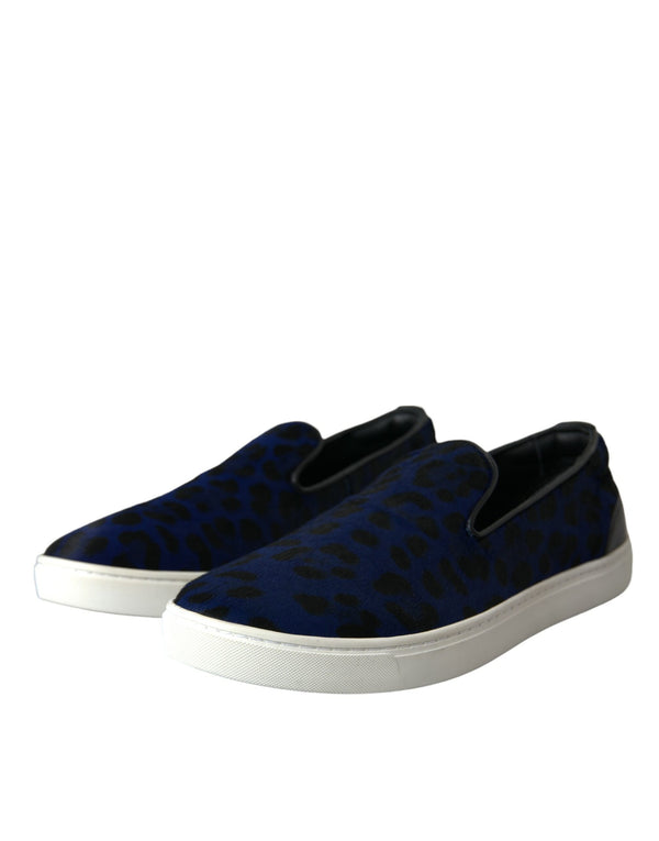 Blaue Kalbsleder Haar Leopard Sneakers Schuhe