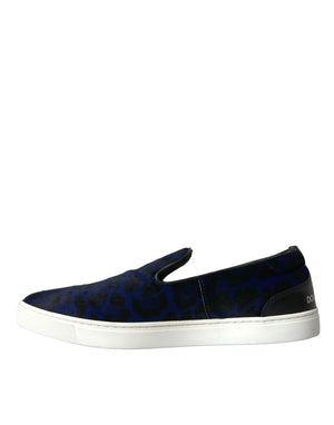 Blaue Kalbsleder Haar Leopard Sneakers Schuhe