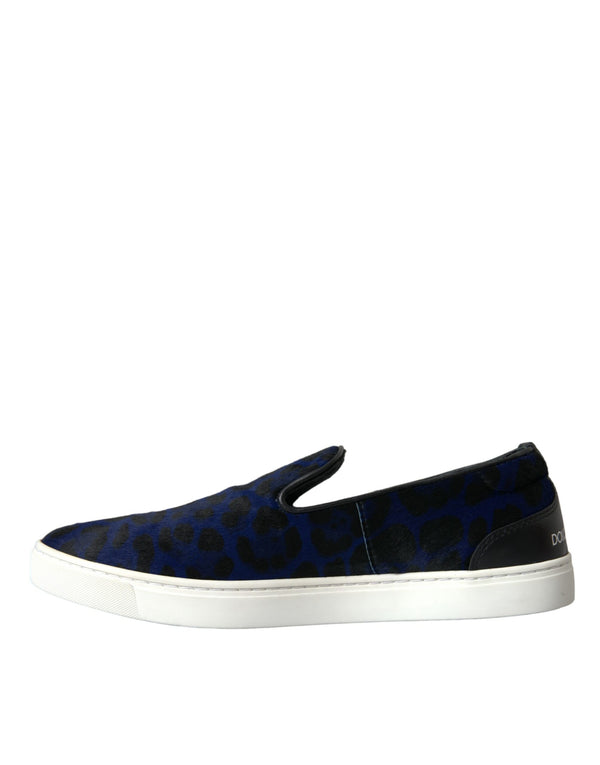 Blaue Kalbsleder Haar Leopard Sneakers Schuhe
