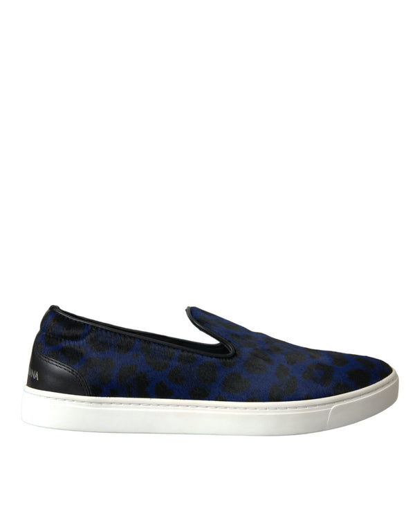 Blaue Kalbsleder Haar Leopard Sneakers Schuhe