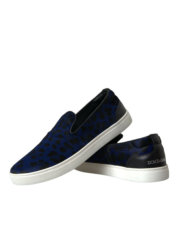 Blaue Kalbsleder Haar Leopard Sneakers Schuhe