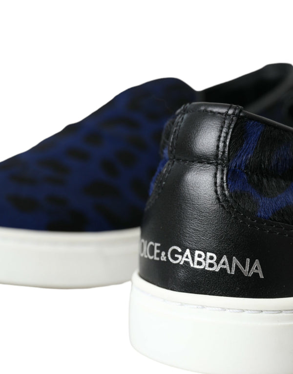 Blaue Kalbsleder Haar Leopard Sneakers Schuhe