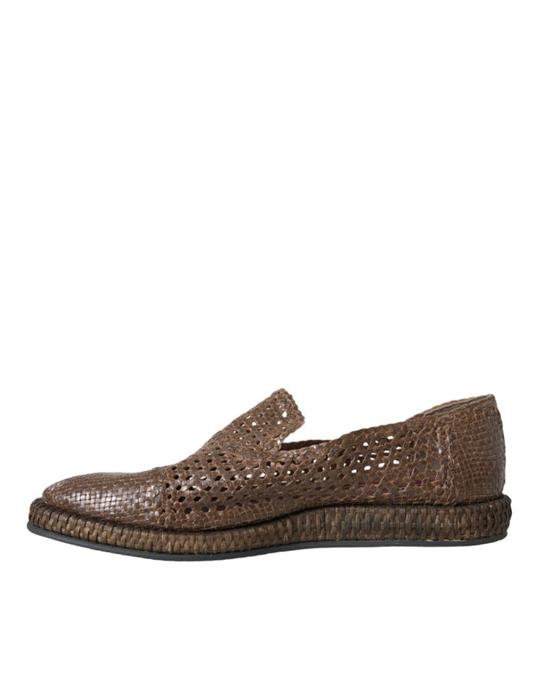 Braun gewebtes Leder Loafers Freizeitschuhe