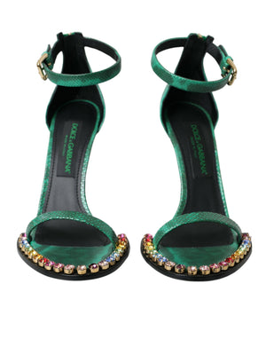 Grüne Exotische Leder Kristall Sandalen Schuhe