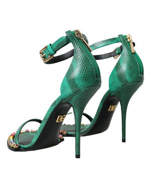 Grüne Exotische Leder Kristall Sandalen Schuhe