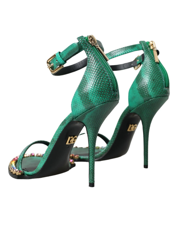 Grüne Exotische Leder Kristall Sandalen Schuhe
