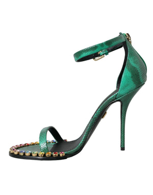 Grüne Exotische Leder Kristall Sandalen Schuhe