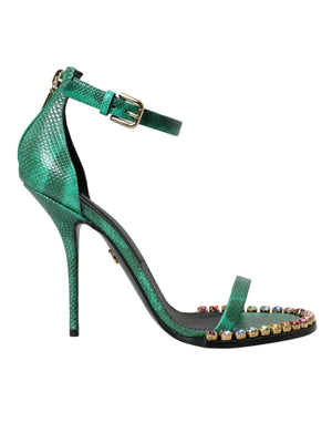 Grüne Exotische Leder Kristall Sandalen Schuhe