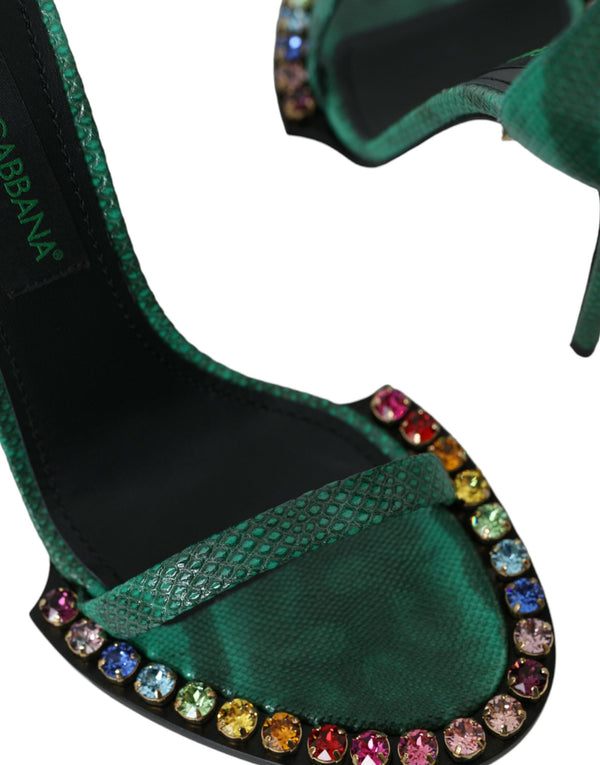 Grüne Exotische Leder Kristall Sandalen Schuhe