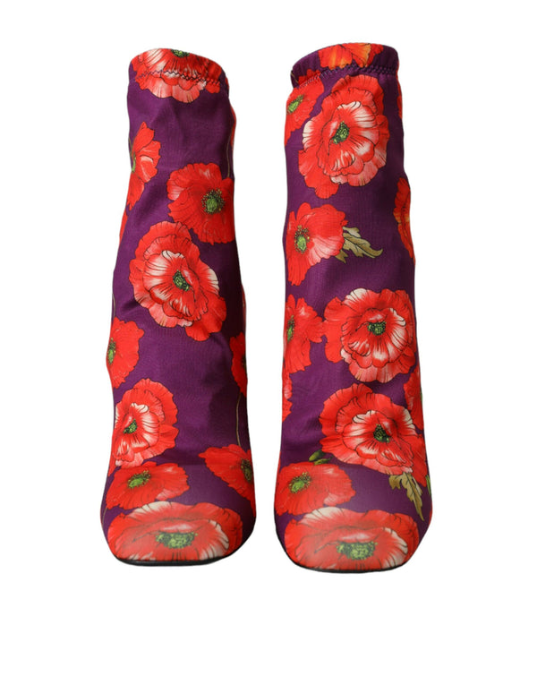 Lila Floral Jersey Stretch Stiefel Schuhe