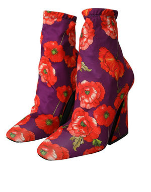 Lila Floral Jersey Stretch Stiefel Schuhe