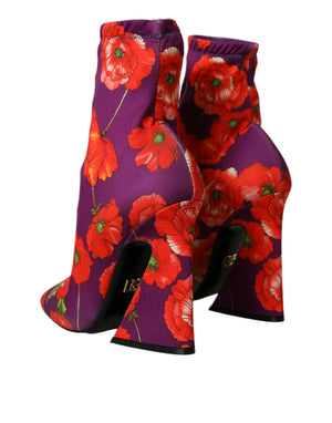 Lila Floral Jersey Stretch Stiefel Schuhe
