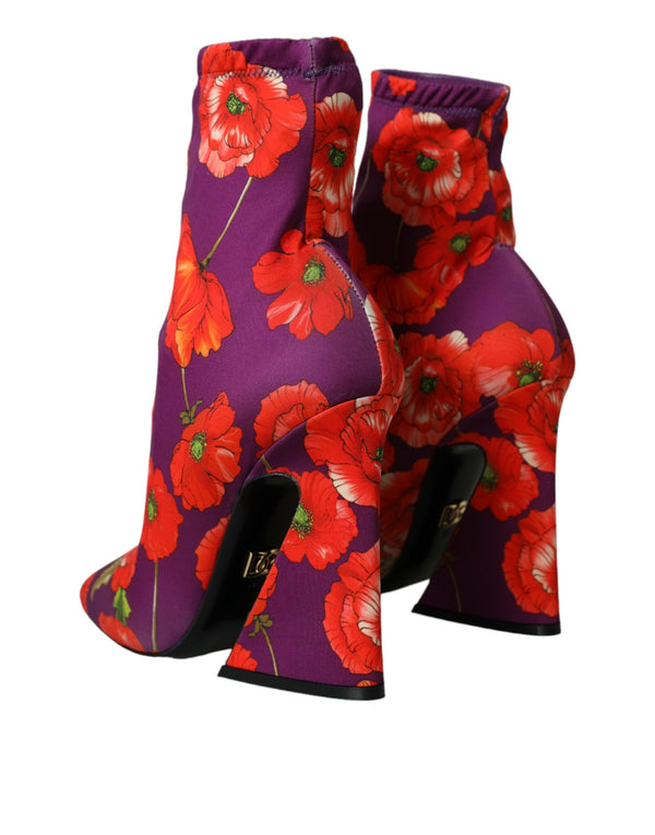 Lila Floral Jersey Stretch Stiefel Schuhe