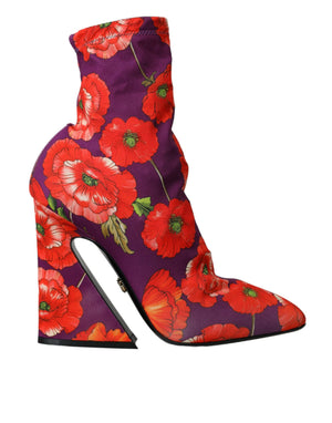 Lila Floral Jersey Stretch Stiefel Schuhe