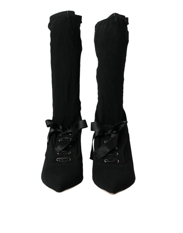 Schwarz Stiletto Heels Mid Calf Stiefel Schuhe