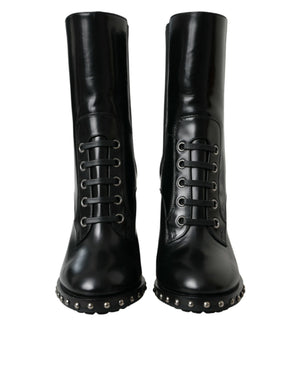 Schwarze Leder Nieten Schnürstiefel Schuhe
