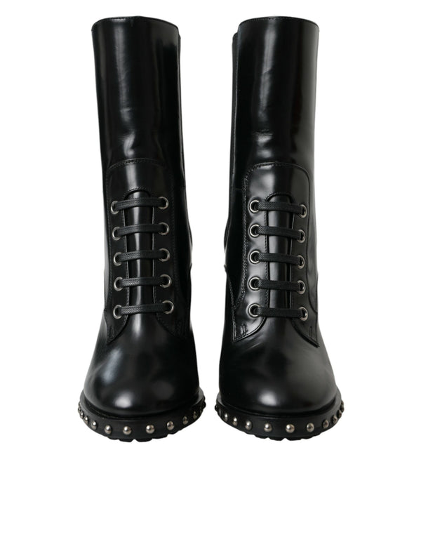 Schwarze Leder Nieten Schnürstiefel Schuhe