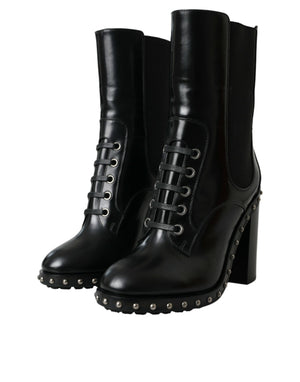 Schwarze Leder Nieten Schnürstiefel Schuhe