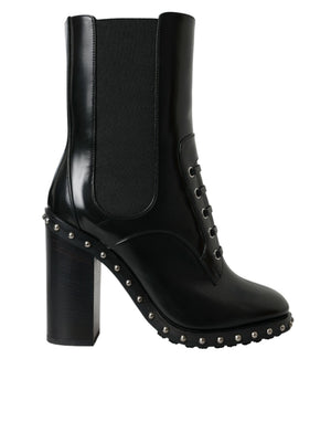 Schwarze Leder Nieten Schnürstiefel Schuhe