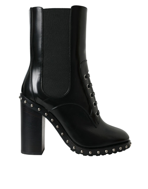 Schwarze Leder Nieten Schnürstiefel Schuhe