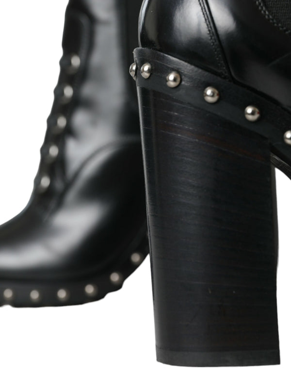 Schwarze Leder Nieten Schnürstiefel Schuhe