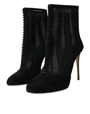 Schwarz Mesh Stiletto Heels Stiefelette Schuhe