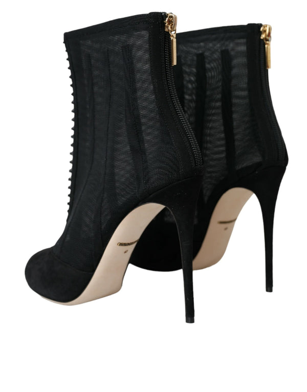 Schwarz Mesh Stiletto Heels Stiefelette Schuhe