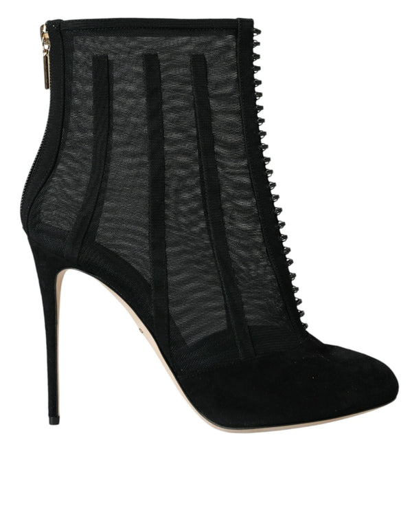 Schwarz Mesh Stiletto Heels Stiefelette Schuhe