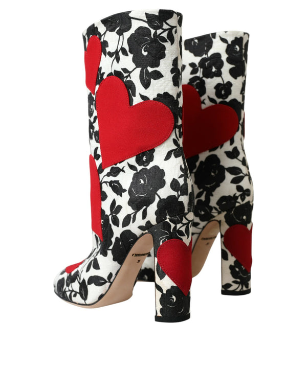 Weiße Floral Herzen Leder Hohe Stiefel Schuhe