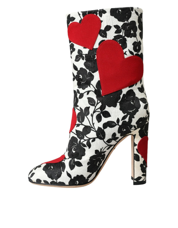 Weiße Floral Herzen Leder Hohe Stiefel Schuhe