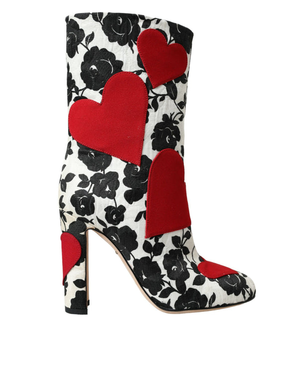 Weiße Floral Herzen Leder Hohe Stiefel Schuhe