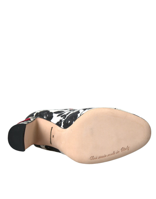 Weiße Floral Herzen Leder Hohe Stiefel Schuhe
