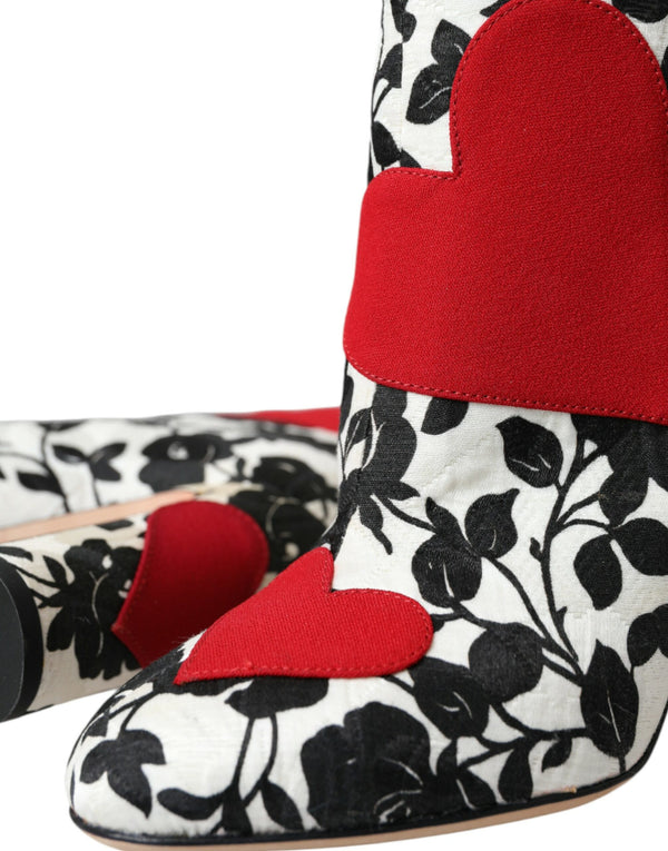 Weiße Floral Herzen Leder Hohe Stiefel Schuhe