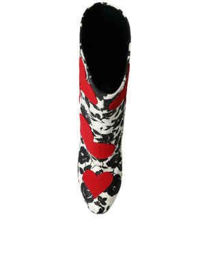 Weiße Floral Herzen Leder Hohe Stiefel Schuhe