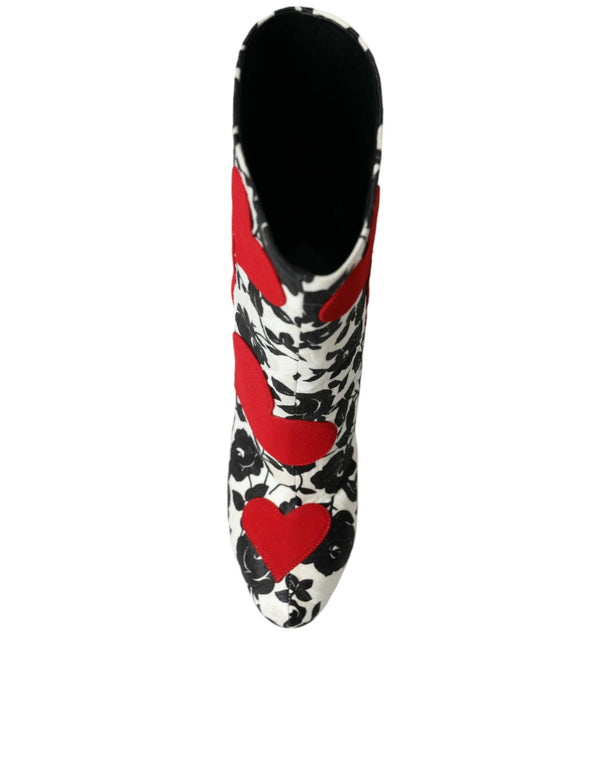 Weiße Floral Herzen Leder Hohe Stiefel Schuhe
