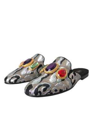 Graue Jacquard Kristall Pantolette Flache Sandalen Schuhe