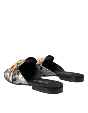 Graue Jacquard Kristall Pantolette Flache Sandalen Schuhe
