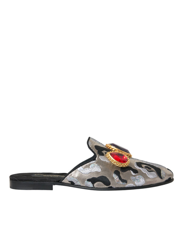 Graue Jacquard Kristall Pantolette Flache Sandalen Schuhe