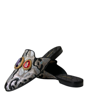Graue Jacquard Kristall Pantolette Flache Sandalen Schuhe