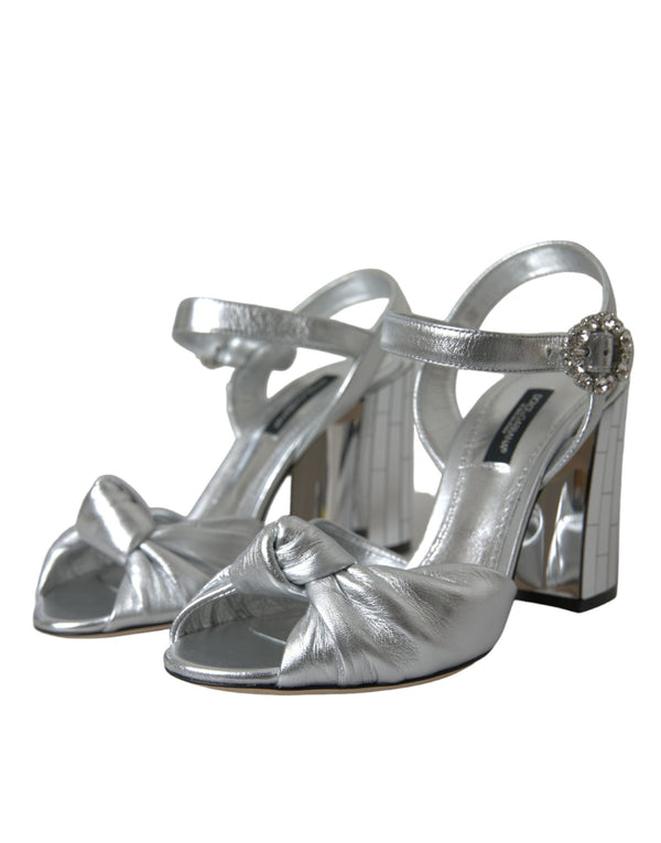 Silberne Lammfell Leder Absätze Sandalen Schuhe