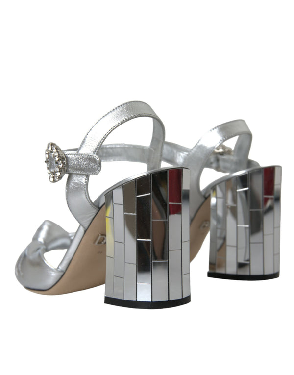 Silberne Lammfell Leder Absätze Sandalen Schuhe