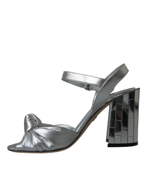 Silberne Lammfell Leder Absätze Sandalen Schuhe