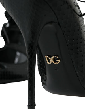 Schwarz Python Leder Mary Jane Pumps Schuhe