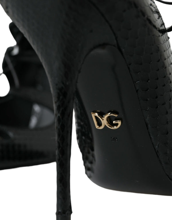 Schwarz Python Leder Mary Jane Pumps Schuhe