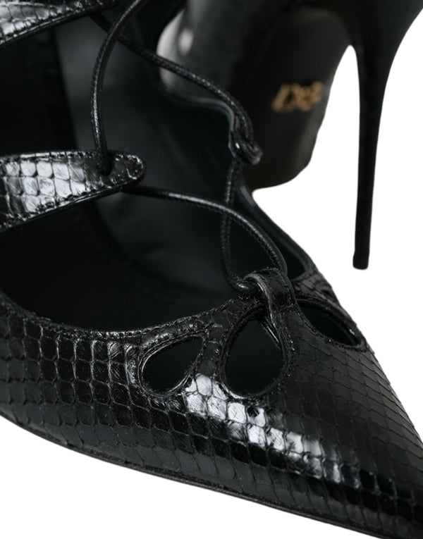 Schwarz Python Leder Mary Jane Pumps Schuhe